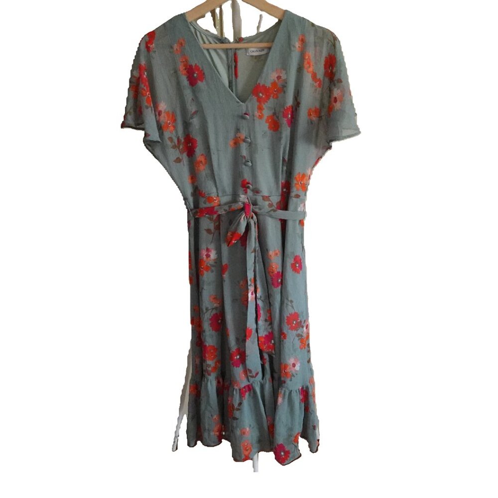 Calvin Klein Floral Flutter Sleeve Dress Size 6